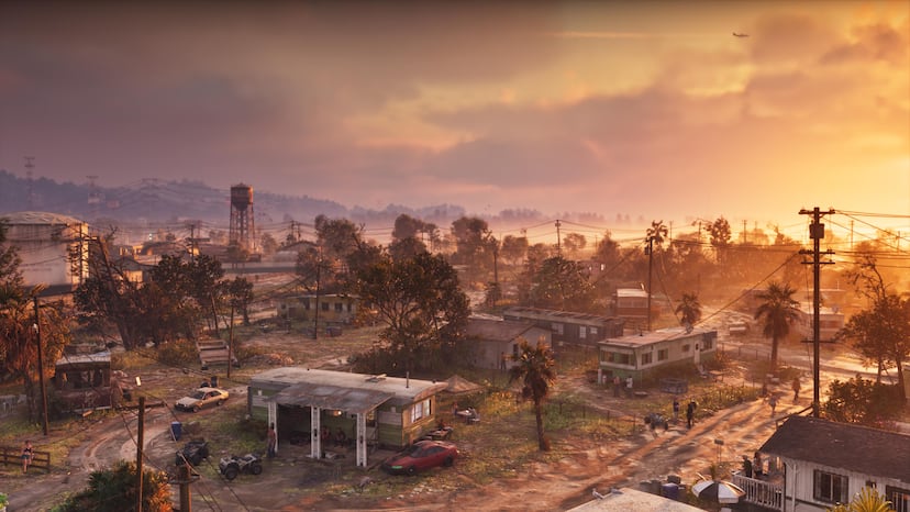 Port Gellhorn at sunset from above, official screenshot.